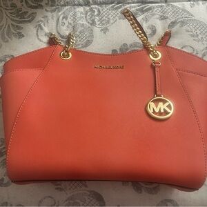 Michael Kors Orange Saffiano Leather Tote with Gold Charm